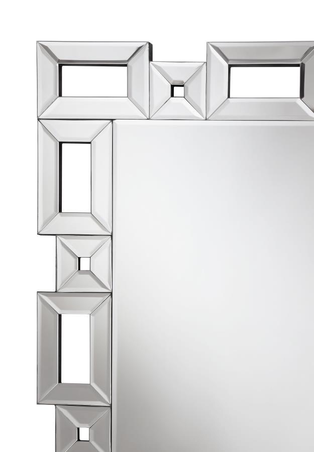 Tavin - Geometric Frame Standing Mirror - Silver