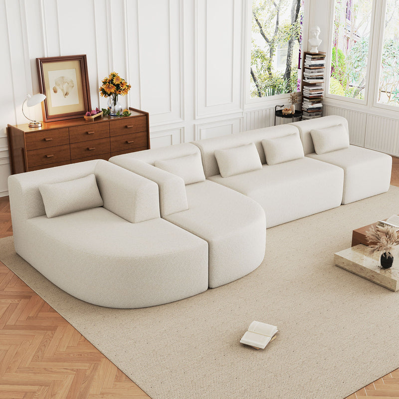 Upholstered Sofa Free Combined Sofa Couch With Two Chaise Lounge And Five Back Pillows For Living Room - Beige