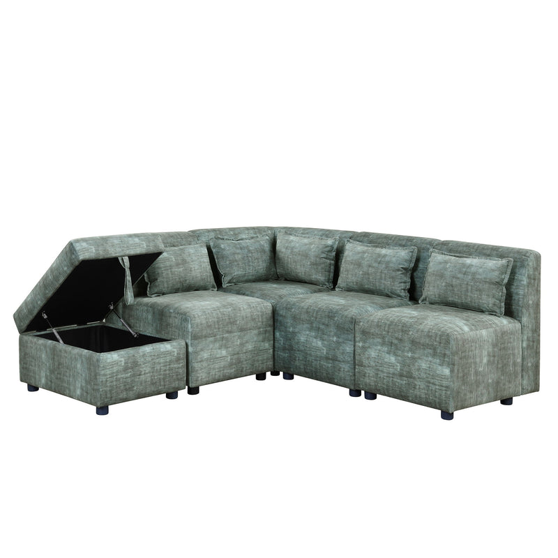 Free-Combined Sectional Sofa 5 Seater Modular Couches With Storage Ottoman, 5 Pillows For Living Room