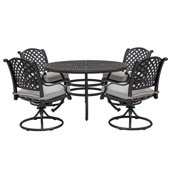 Stylish Outdoor 5 Piece Aluminum Dining Set With Cushion, Swivel And Rocking Chairs - Sandstorm