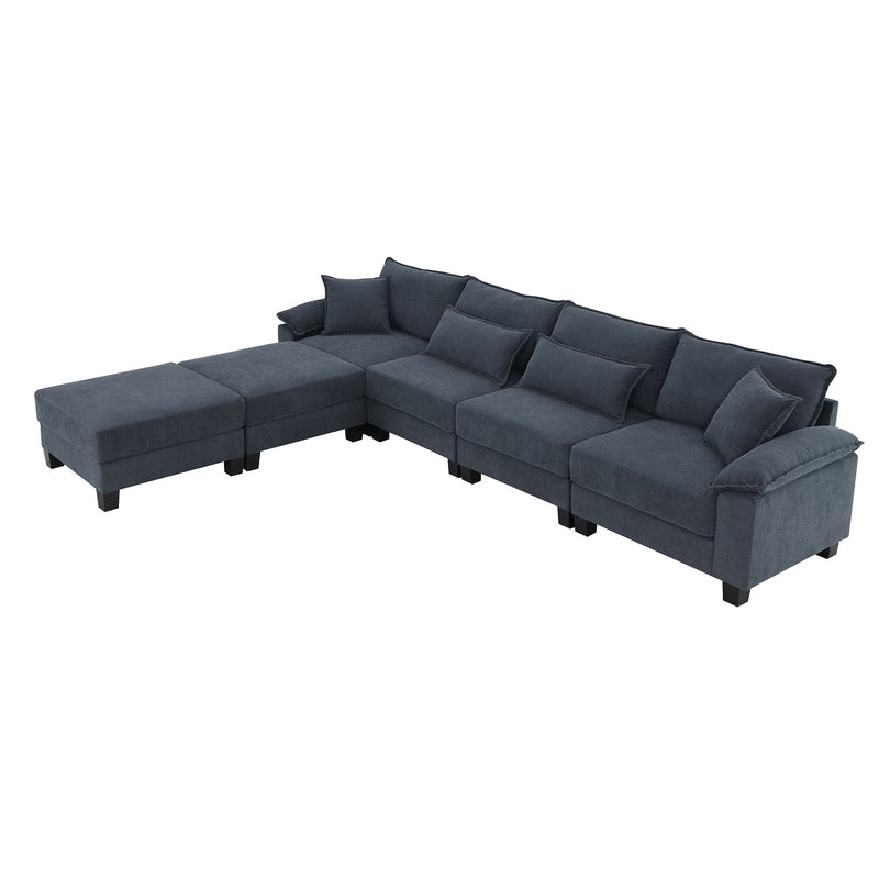 Corduroy Modular Sectional Sofa, U Shaped Couch With Armrest Bags, 6 Seat Freely Combinable Sofa Bed, Comfortable And Spacious Indoor Furniture For Living Room - Gray