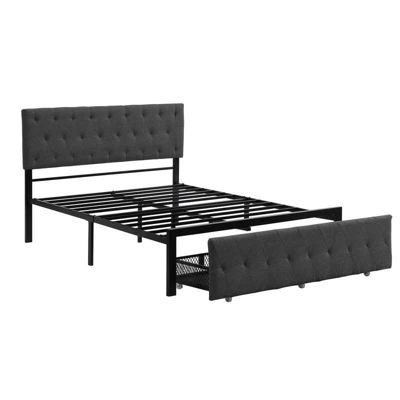 Full Size Storage Bed Metal Platform Bed With A Big Drawer - Gray