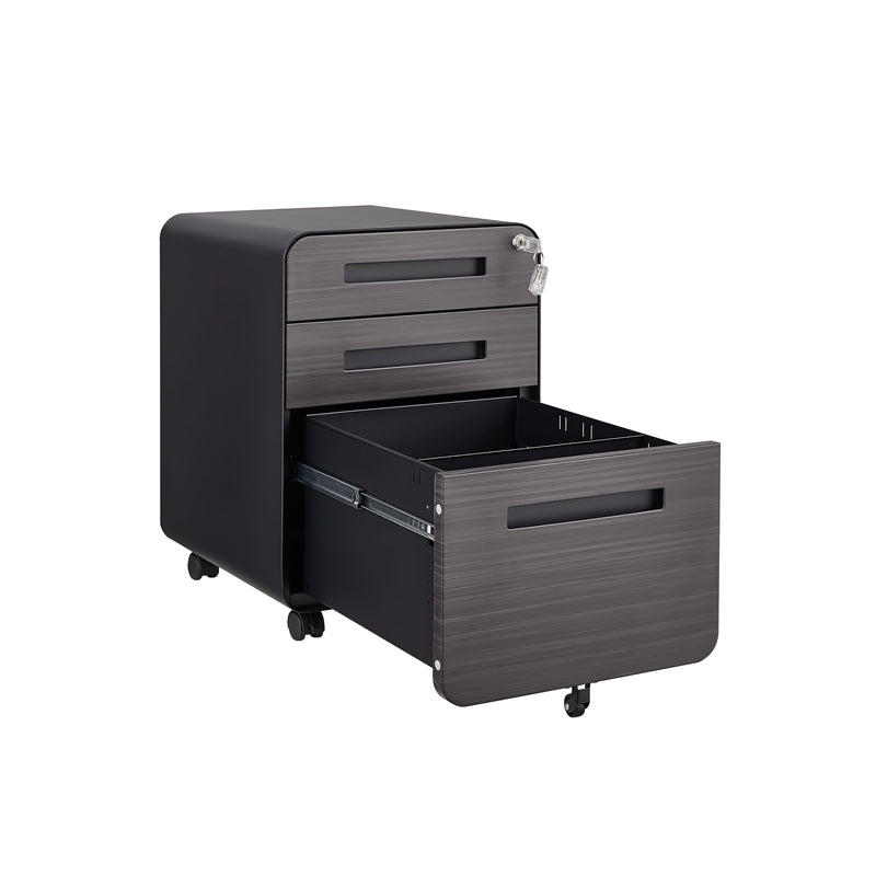 3 Drawer Mobile File Cabinet Under Desk Office, Simple Style Versatile Storage Cabinet For Legal / Letter / A4 Files, 5 Wheel Design Anti-Tilting Cold Rolled Steel Waterproof Moisture-Proof