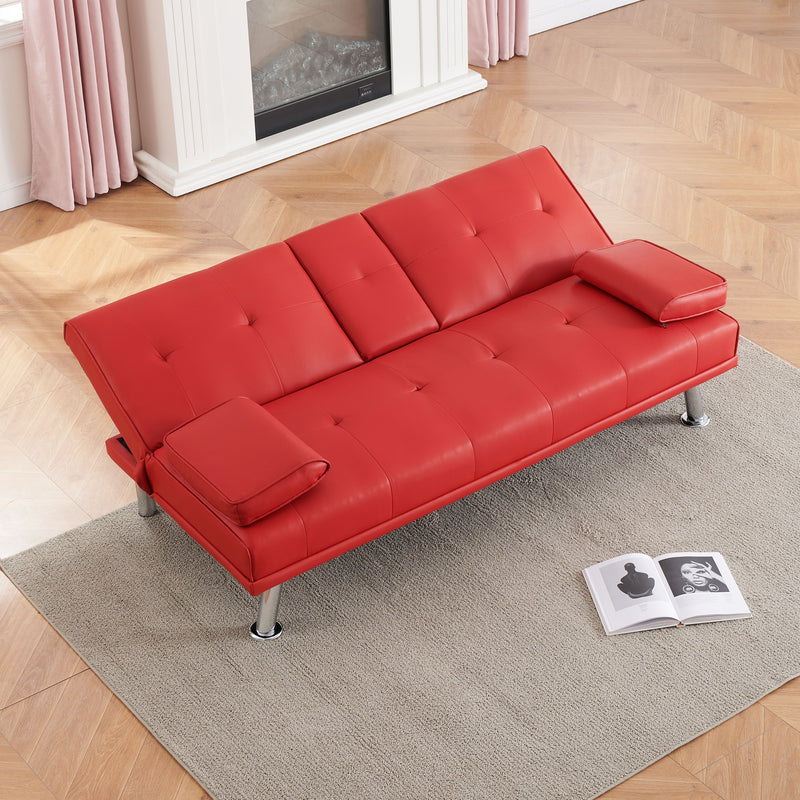 Leather Multifunctional Double Folding Sofa Bed For Office With Coffee Table