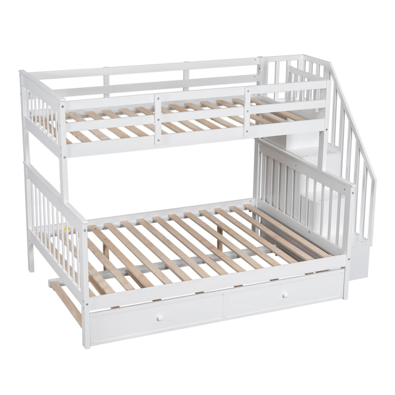 Twin-Over-Full Bunk Bed with Twin size Trundle, Storage and Guard Rail for Bedroom, Dorm, for Adults, White(OLD SKU :LT000119AAK)