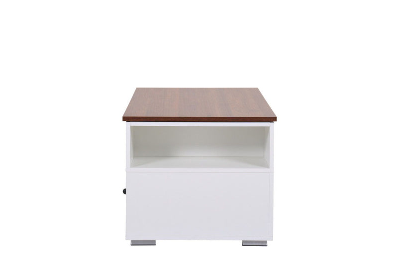 Luna - 45.5" Coffee Table With Walnut Finish Lift Top, 2 Drawers, And 2 Shelves - White And Brown