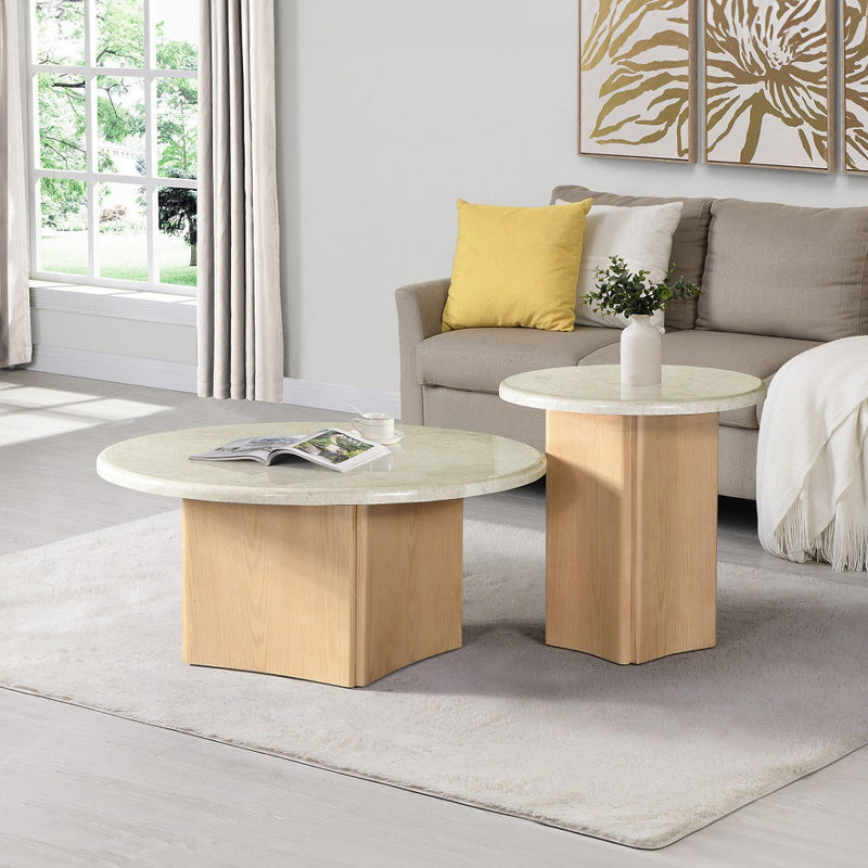 Qwin - End Table With Marble Top - Oak