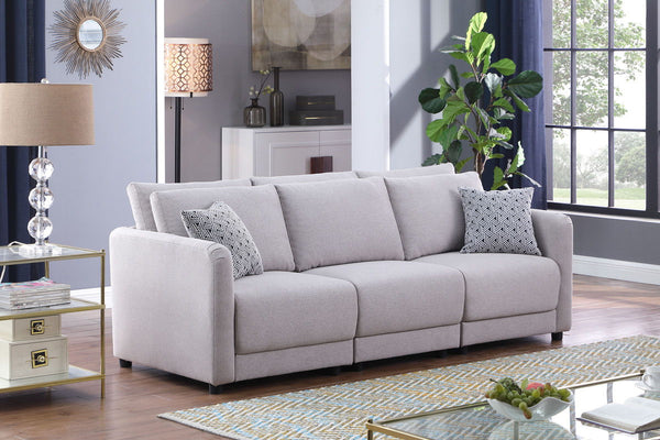 Penelope - Linen Fabric Sofa With Pillows - Light Gray
