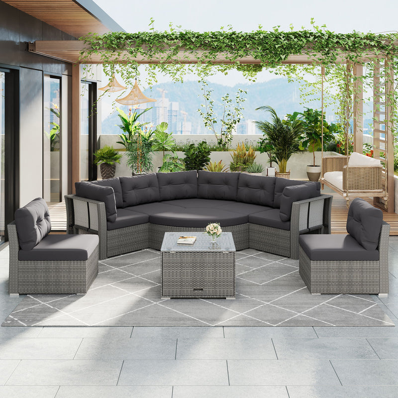 Patio Furniture Set Outdoor Furniture Daybed Rattan Sectional Furniture Set Patio Seating Group With Cushions And Center Table For Patio, Lawn, Backyard, Pool - Gray