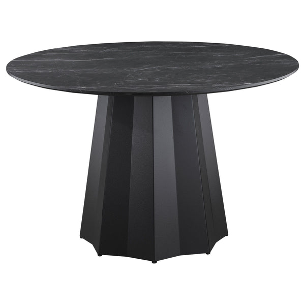 Camden - Round Faux Marble Top Dining Table - Black