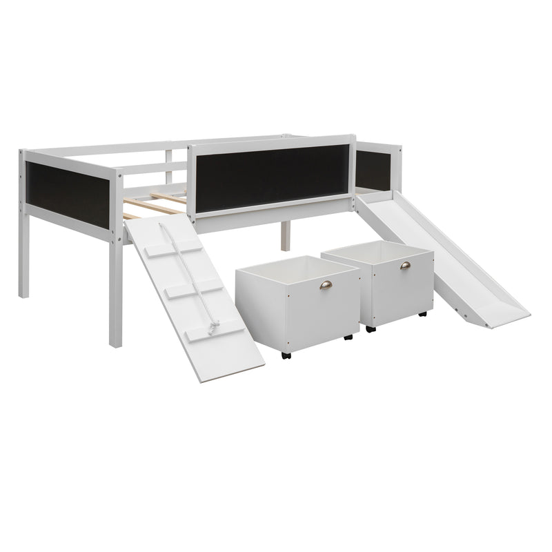 Twin size Loft Bed Wood Bed with Two Storage Boxes - White( old sku: LP000075AAK )