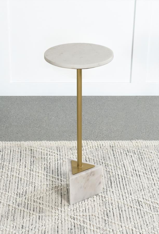 Fulcher - Round Marble Top Accent Side Table - White And Gold