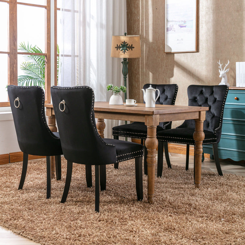 Nikki - Modern, High-End Tufted Solid Wood Contemporary Velvet Upholstered Dining Chair With Wood Legs Nailhead Trim (Set of 2)