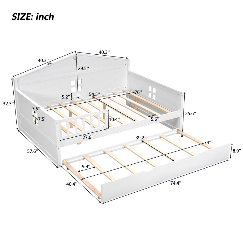 Wooden Daybed With Trundle And Sensor Light