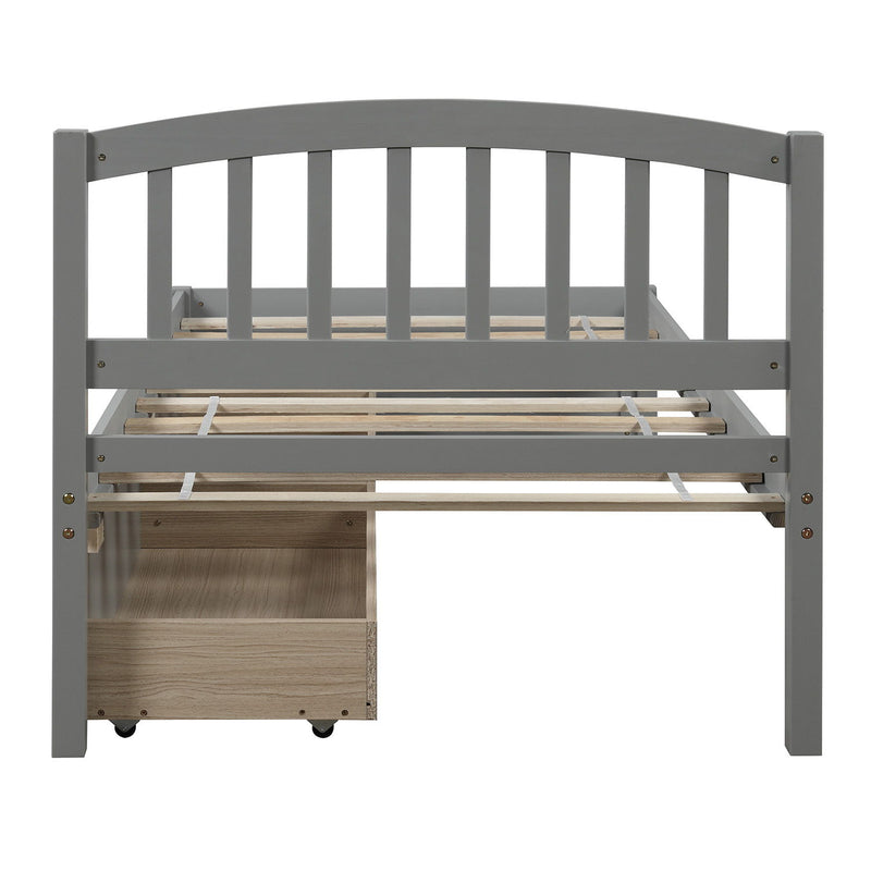 Twin Platform Storage Bed Wood Bed Frame With Two Drawers And Headboard - Gray