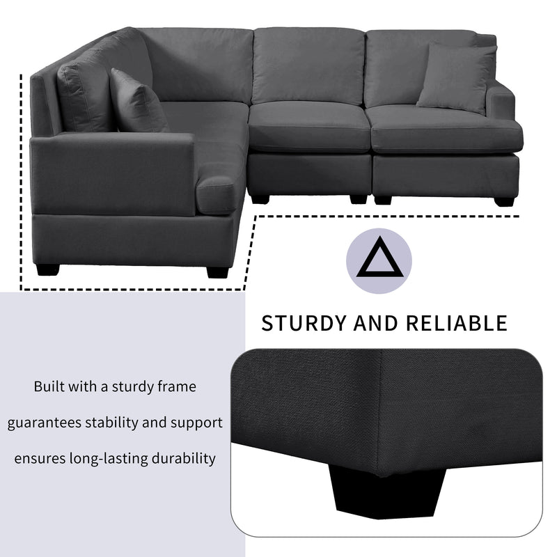 U_Style Sectional Modular Sofa with 2 Tossing cushions and Solid Frame for Living Room