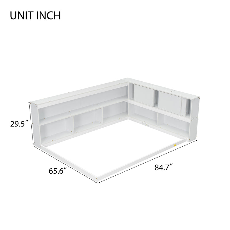 Floor Bed With L-Shaped Bookcases, Sliding Doors, Without Slats