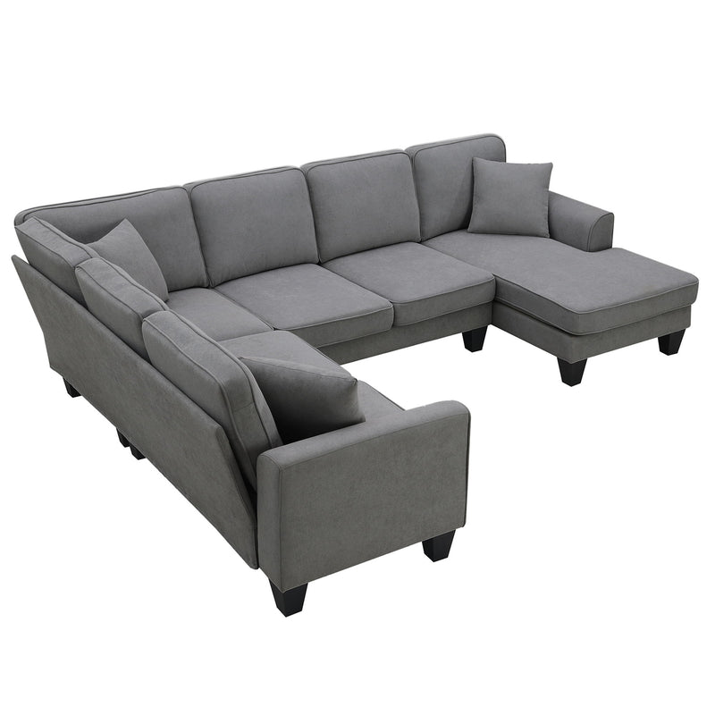 Modern U Shape Sectional Sofa, 7 Seat Fabric Sectional Sofa Set With 3 Pillows Included For Living Room, Apartment, Office