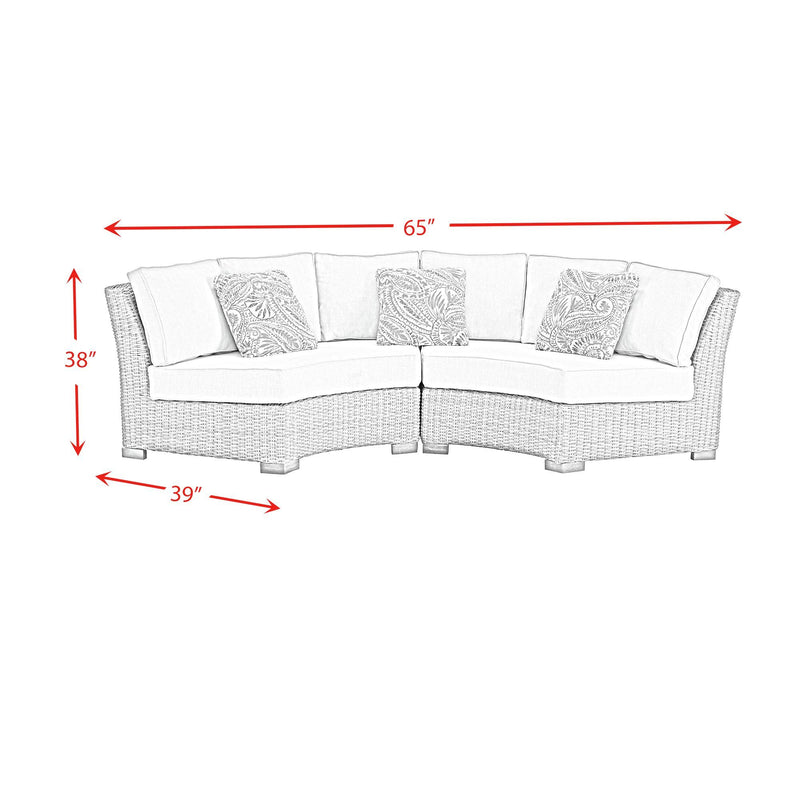 Ollie - Curved Loveseat With 3 Multi Color Pillows - Tan And Olefin White Cream