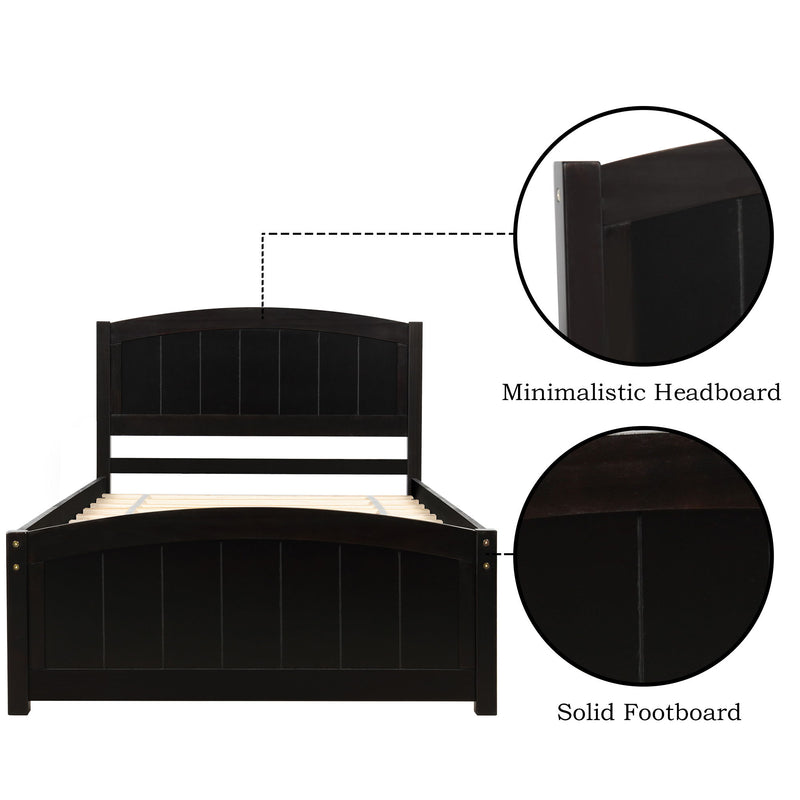 Twin Platform Bed With Headboard, Footboard And Wood Slat Support - Espresso