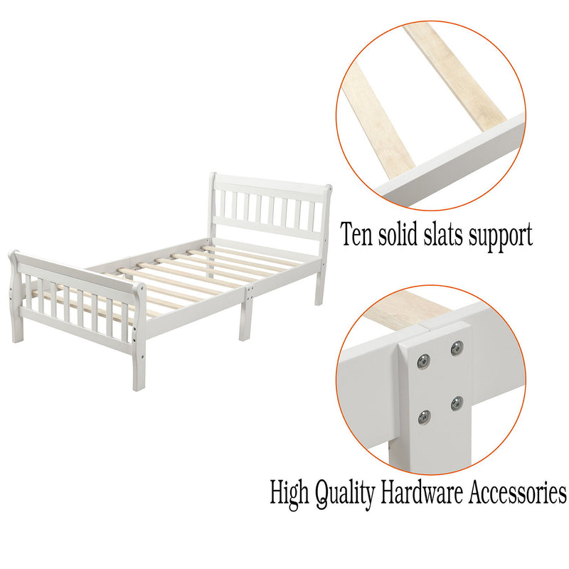 Twin Platform Bed Frame Panel Bed Mattress Foundation Sleigh Bed With Headboard / Footboard / Wood Slat Support - White