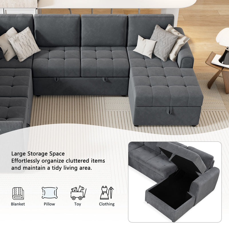 U-Shaped Sofa Sectional Sofa Pull-Out Sofa Bed With A Storage Chaise Lounge, Charging Devices For Living Room