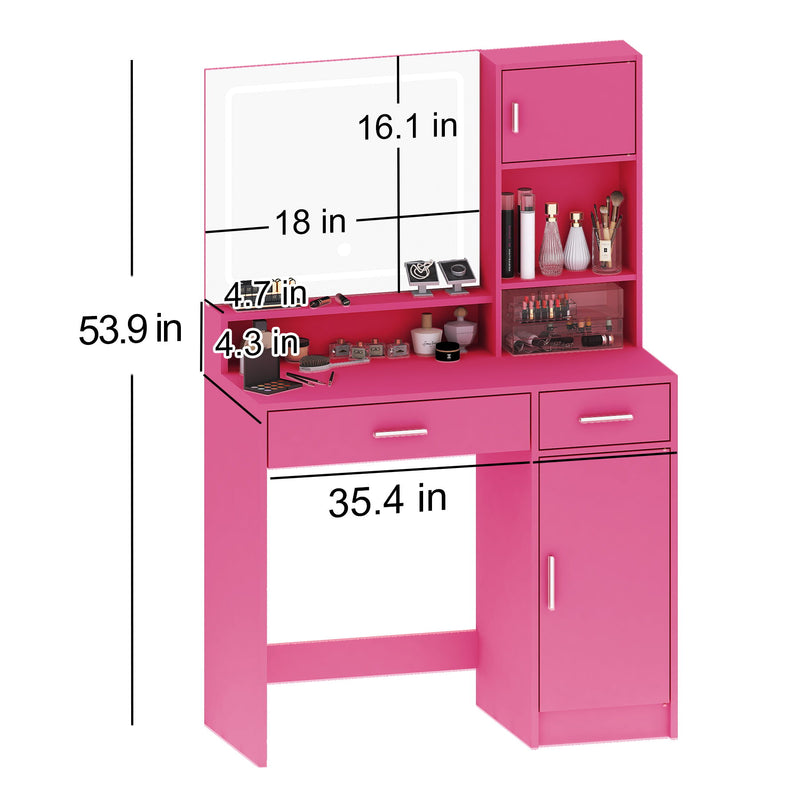 Vanity Desk With Mirror And LED Light Strip, Dressing Table With Large Drawer, 3 Level Storage Dresser & 3 Lighting Modes Adjustable Brightness, Suitable For Bedroom