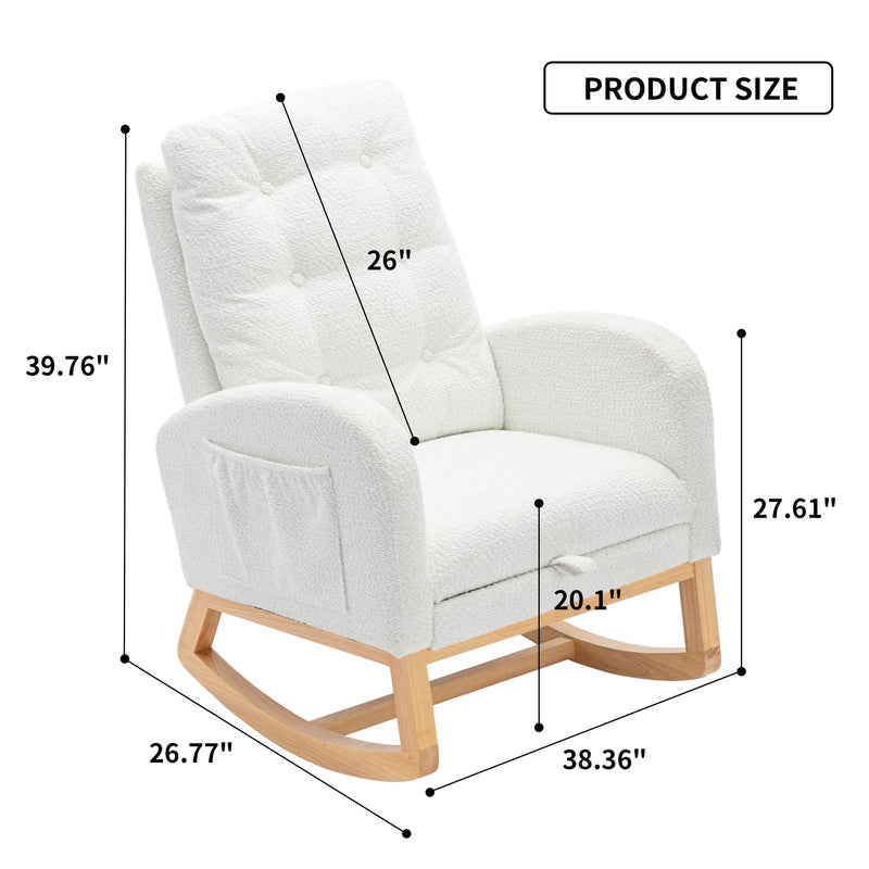 Accent Rocking Chair With Footrest High Back Rubber Wood Rocking Legs Bedroom Living Space