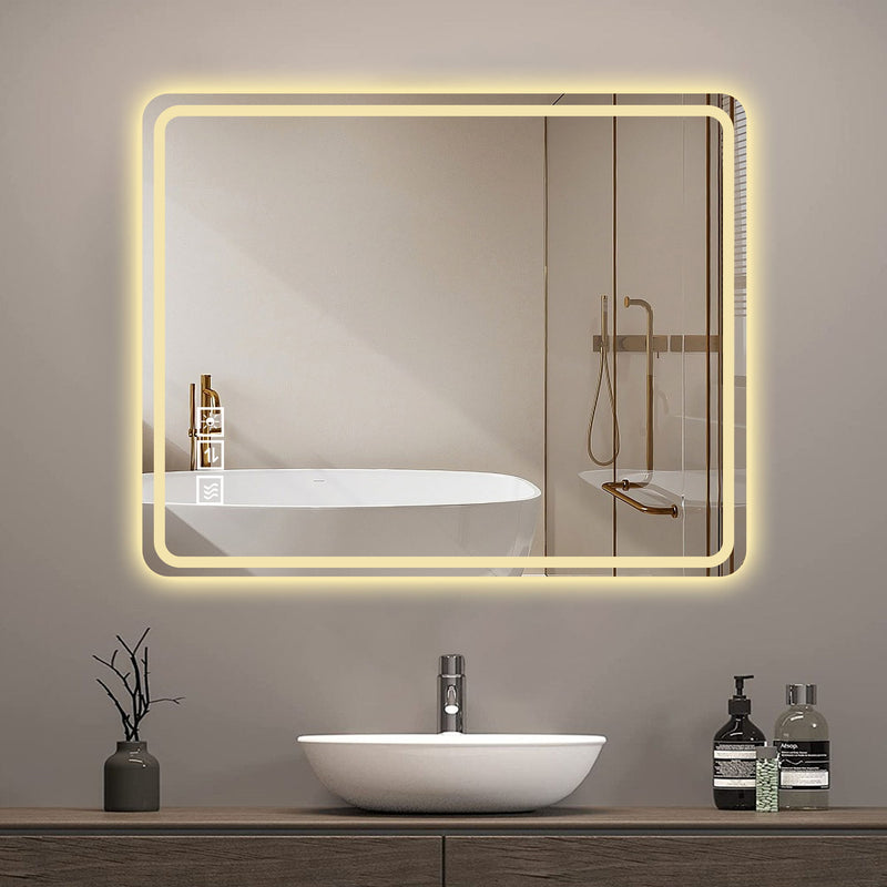 LED Bathroom Mirror Vanity Mirrors With Front Lights, Wall Mounted Anti-Fog Frameless Make Up Mirror With Light Copper-Free Mirror Horizontal Or Vertical - Clear