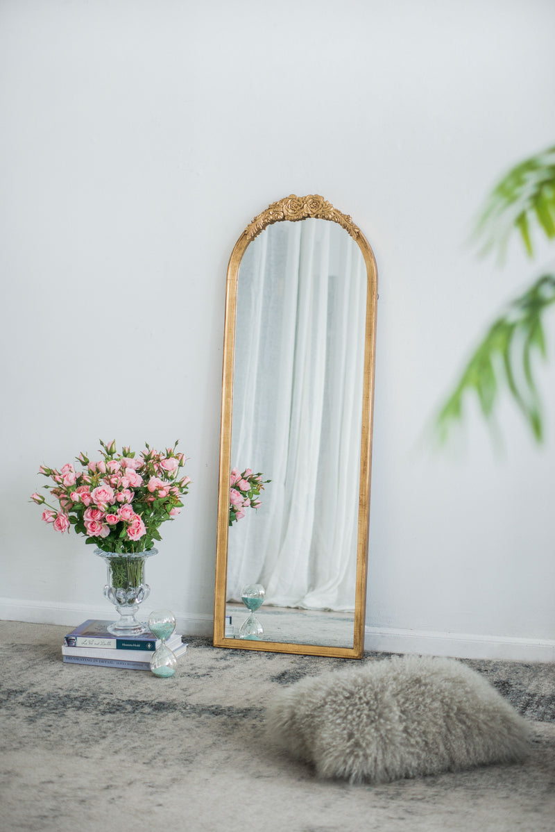 Wood Floor Mirror, Full Body Mirror Dressing Make Up Mirror For Bathroom Bedroom Living Room - Gold