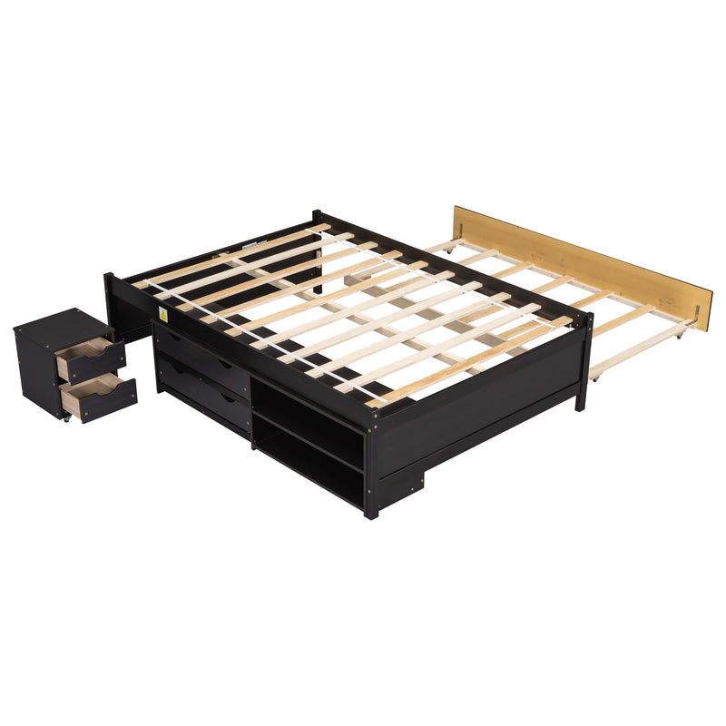 Versatile Full Bed with Trundle,Under bed Storage Box and Nightstand .Espresso