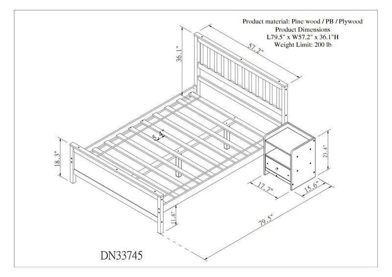 Bed With Headboard And Footboard For Kids, Teens, Adults, With A Nightstand