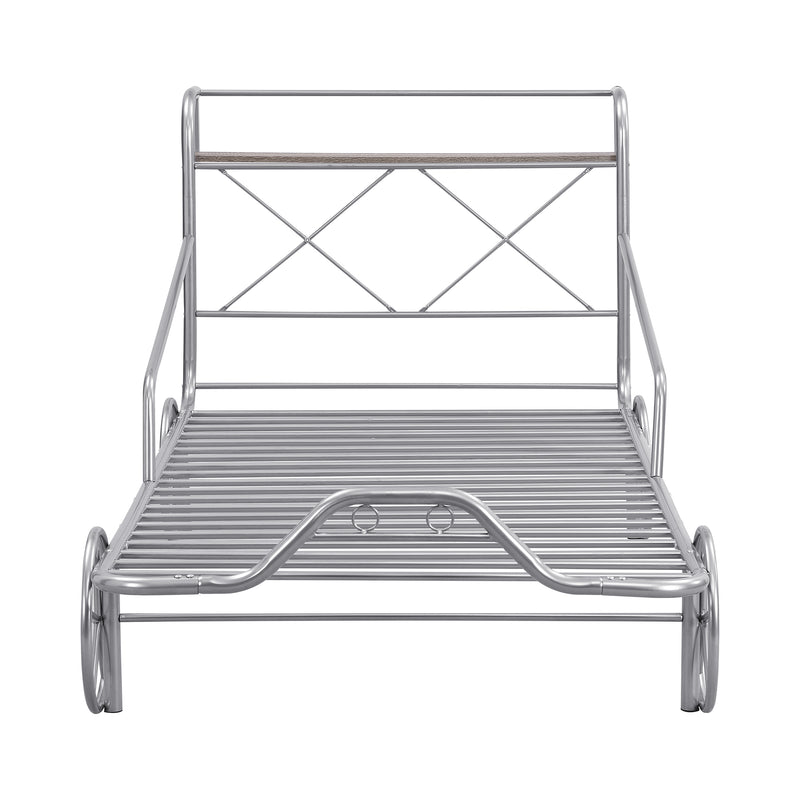 Twin Size Metal Car Bed with Four Wheels, Guardrails and  X-Shaped Frame Shelf, Silver(Old SKU: MF297599AAN)