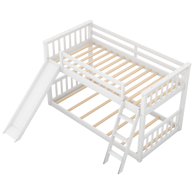 Twin over Twin Bunk Bed with Convertible Slide and Ladder, White