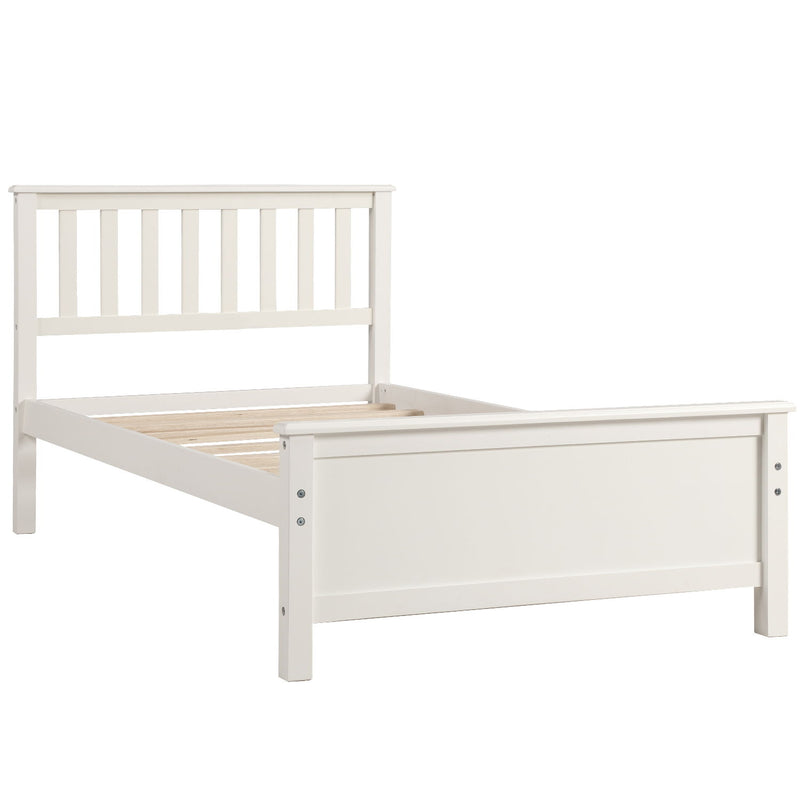 Twin Size Platform Bed With Headboard, Footboard And Wood Slat Support - White