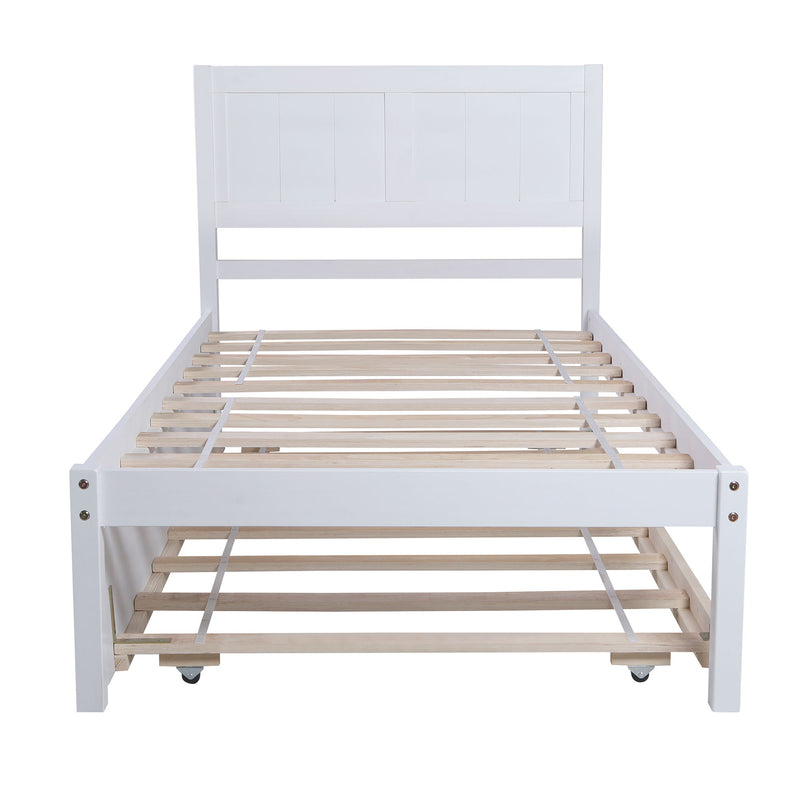 Twin Size Platform Bed With Trundle - White