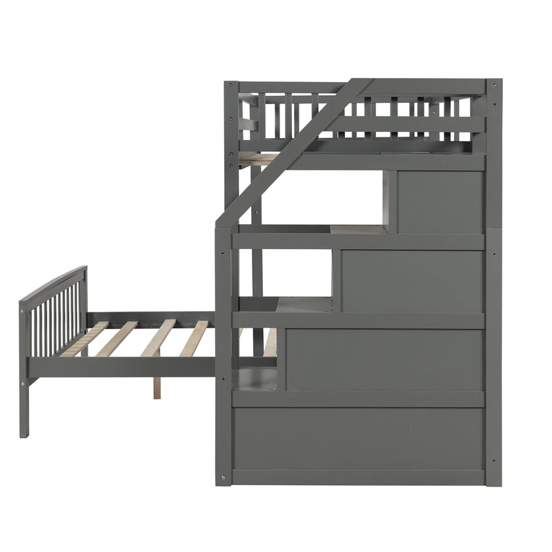 Twin over Full Loft Bed with Staircase,Gray(OLD SKU:SM000107AAE)