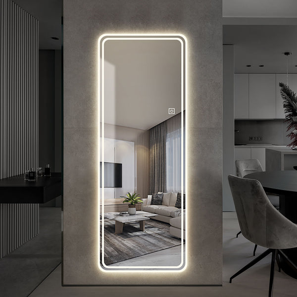 Full Length Floor Mirror LED Whole Body Mirror, Wall Mounted Hanging Mirror With Lights, Makeup Vanity Mirror, Bedroom Full Size Body Mirror With Dimming & 3 Color Modes - Clear