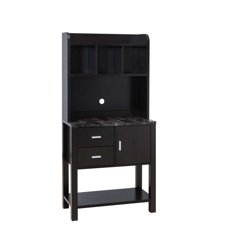 Bakers Rack Cabinet, Kitchen Cabinet With Storage Compartments - Red Cocoa & Faux Marble Black