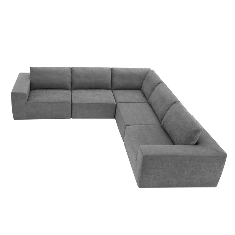 Modular L Shaped Sectional Sofa, Luxury Floor Couch Set, Upholstered Indoor Furniture, Foam - Filled Sleeper Sofa Bed For Living Room, Bedroom, 5 Pieces Free Combination - Gray