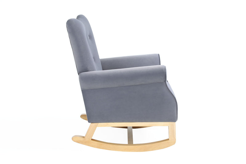 Baby Room High Back Rocking Chair Nursery Chair, Comfortable Rocker Fabric Padded Seat, Modern High Back Armchair