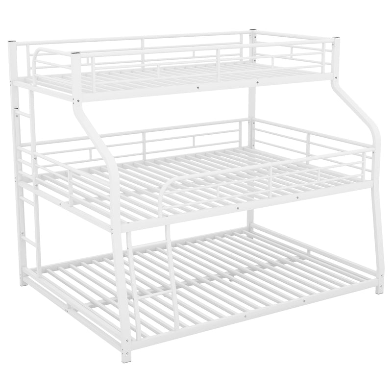 Twin XL/Full XL/Queen Triple Bunk Bed with Long and Short Ladder and Full-Length Guardrails,White