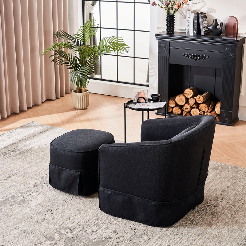 Swivel Barrel Chair With Ottoman, Swivel Accent Chairs Armchair For Living Room, Reading Chairs For Bedroom Comfy, Round Barrel Chairs With Metal Base