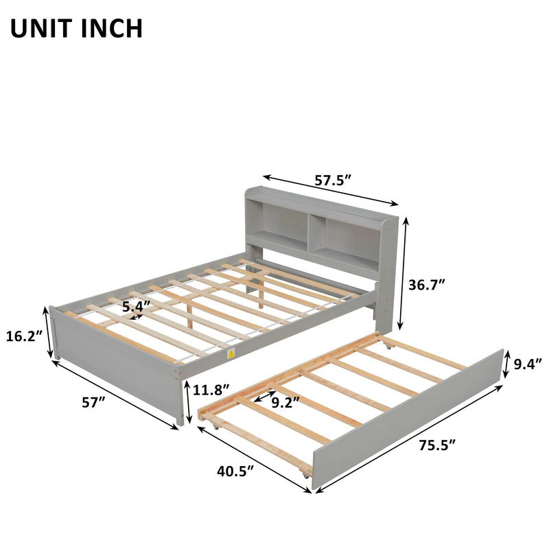 Full Bed With Trundle, Bookcase - Gray