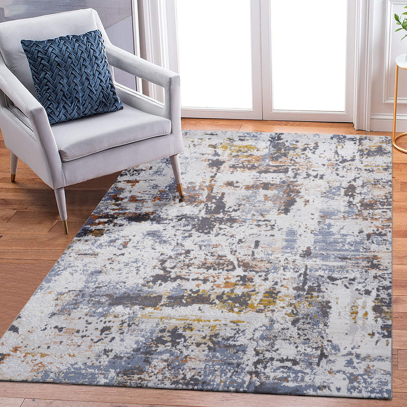 8' x 10' Abstract Non-Shedding Living Room Bedroom Dining Home Office Stylish And Stain Resistant Area Rug - Ivory / Blue