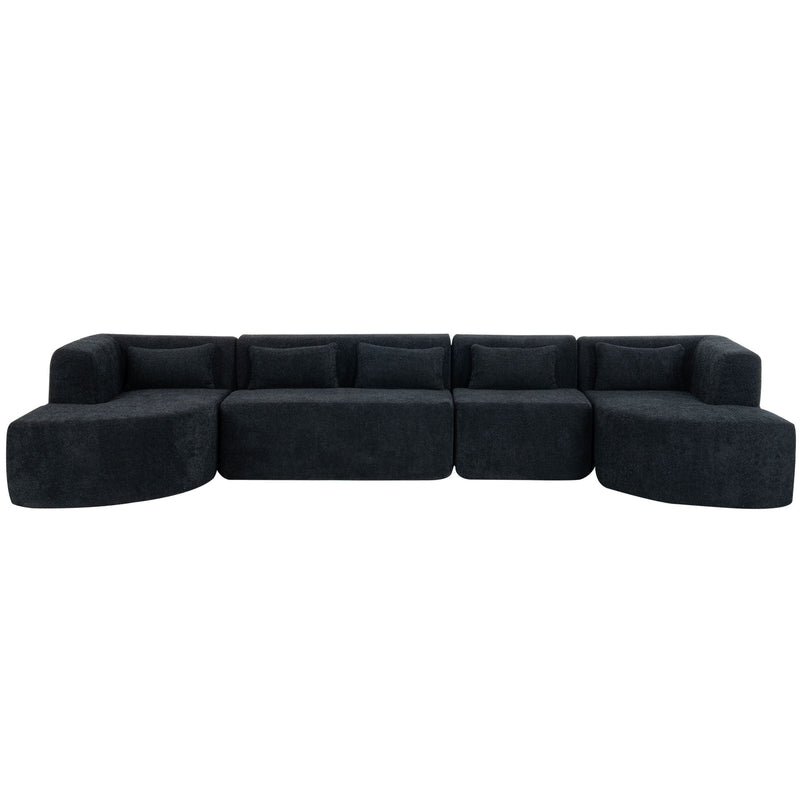 Upholstered Sofa Free Combined Sofa Couch With Two Chaise Lounge And Five Back Pillows For Living Room - Black