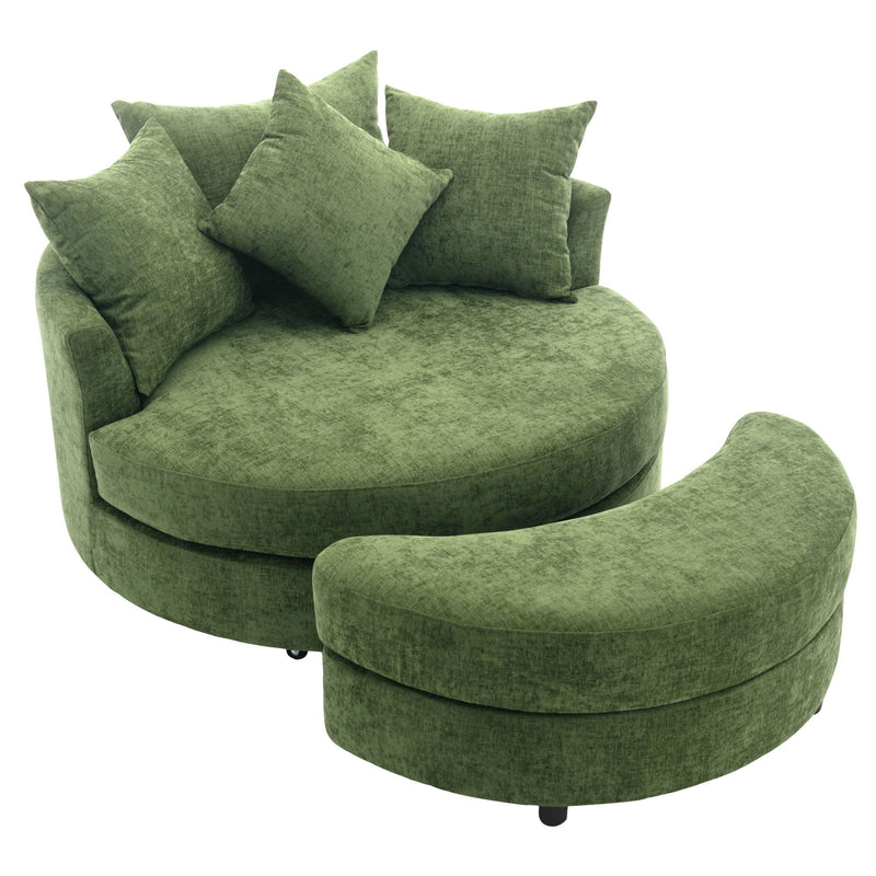 360° Swivel Accent Barrel Chair With Storage Ottoman & 4 Pillows, Modern Chenille Leisure Chair Round Accent For Living Room