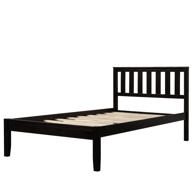 Twin Platform Bed With Headboard / Wood Slat Support - Espresso