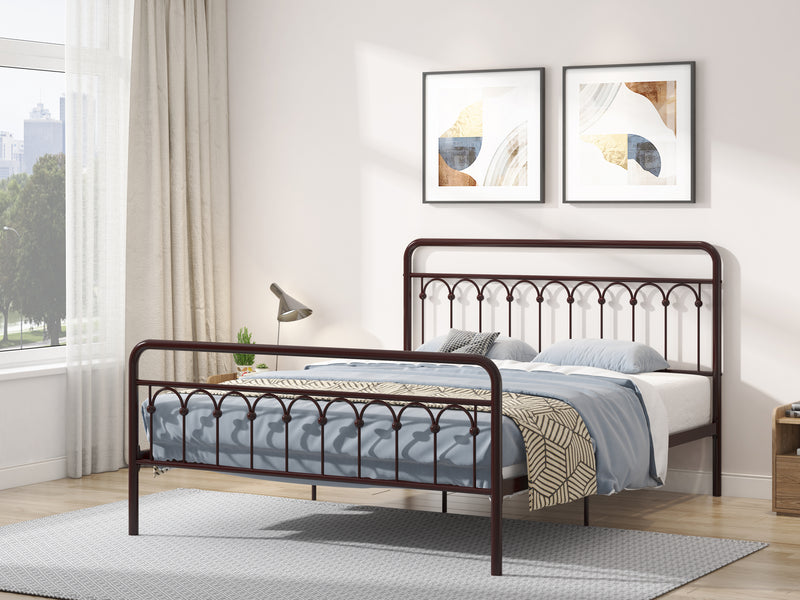 Tara Metal Bed Queen, Antique Brown