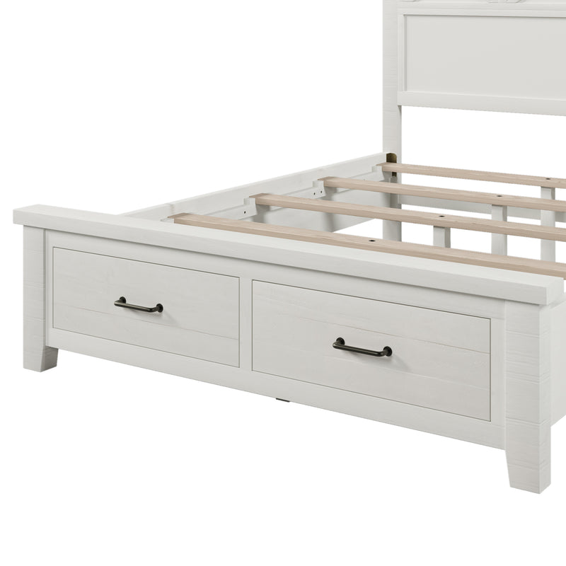 Rustic Farmhouse Style Whitewash Queen Storage Panel Bed with Two Drawers, White(old sku:BS301592AAK)